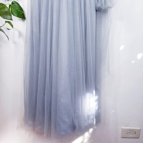 BHLDN Dress 10 Grey Sweetheart Tulle Medium Bridesmaid Gown Scarf Belt W TOO - Picture 9 of 13